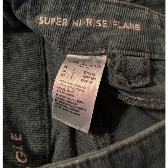 American Eagle Women’s 2 Pants Corduroy Flare Super High Rise Button Fly - Picture 5 of 10